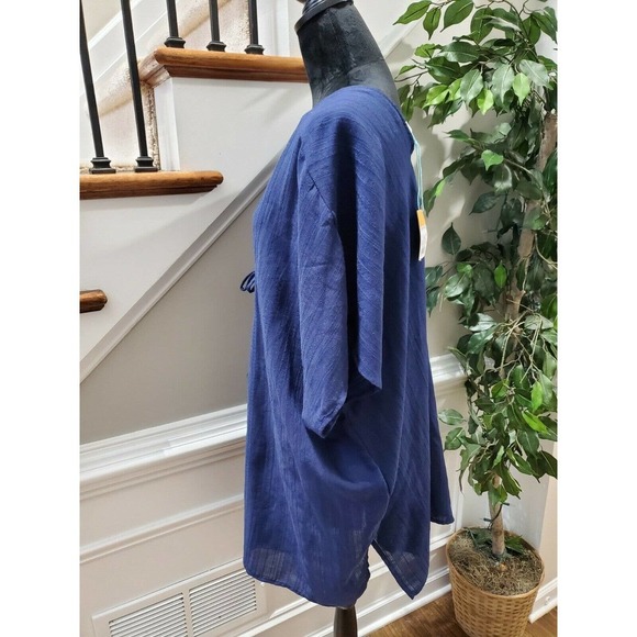 Kona Sol Women's Solid Blue Polyester V-Neck Short Sleeve Blouse Size X-Large - Picture 6 of 12